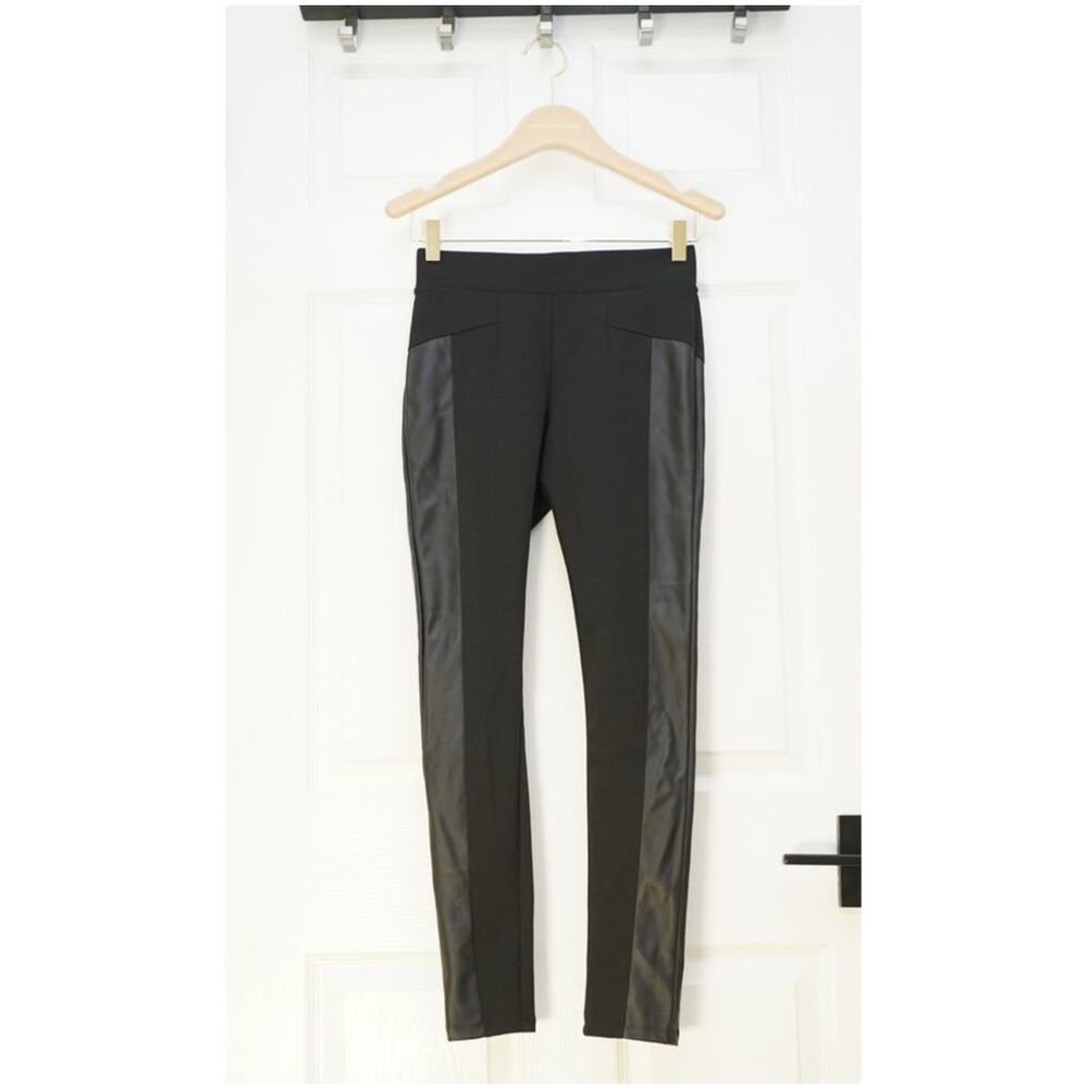 BCBGeneration - Leggings with Leather-Effect Side Detail in Black / Size XS
